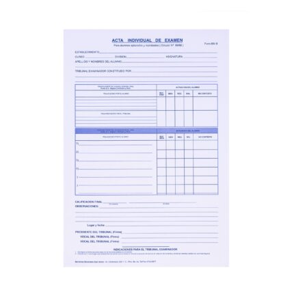 Acta individual de examen